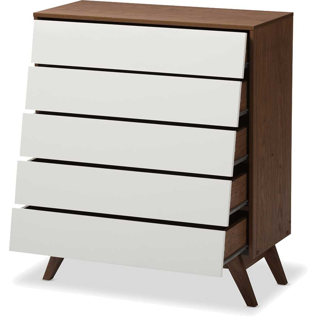 Hilson 5-Drawer Dresser White/Walnut