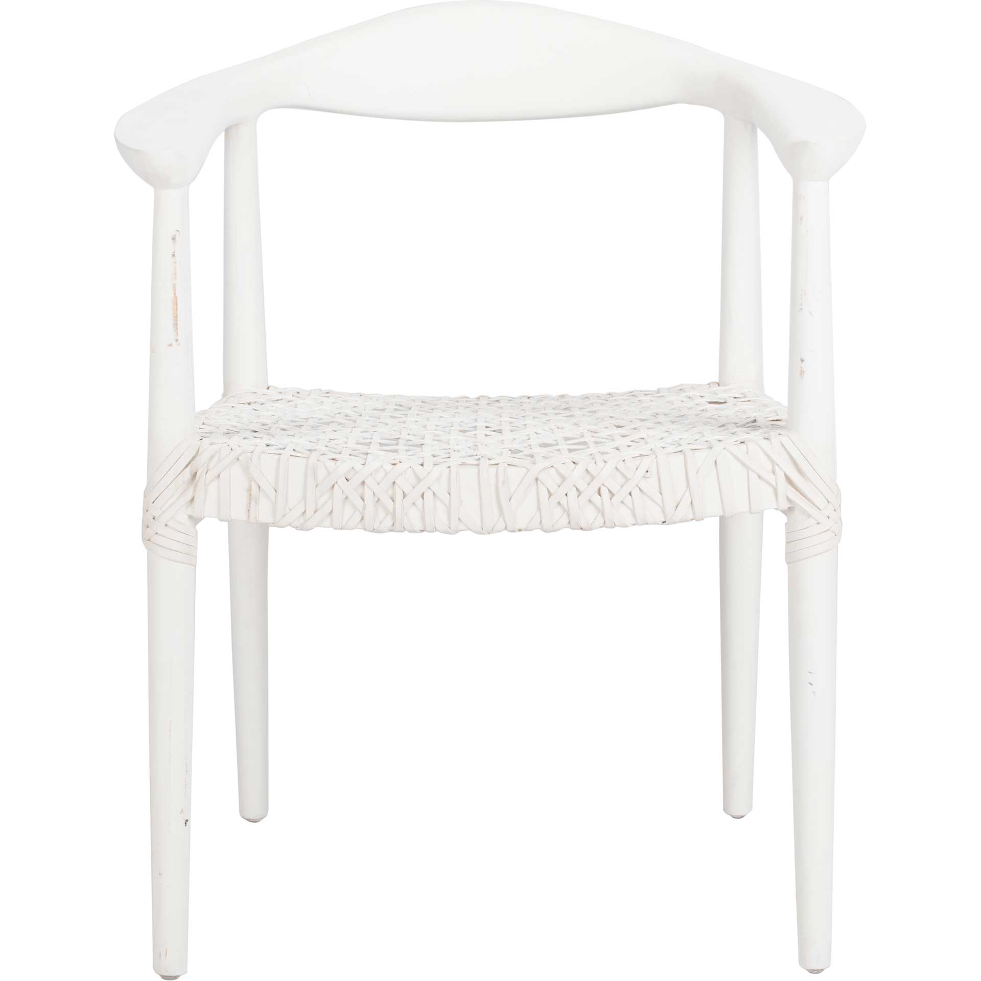 Justin Leather Woven Accent Chair White/Off-White